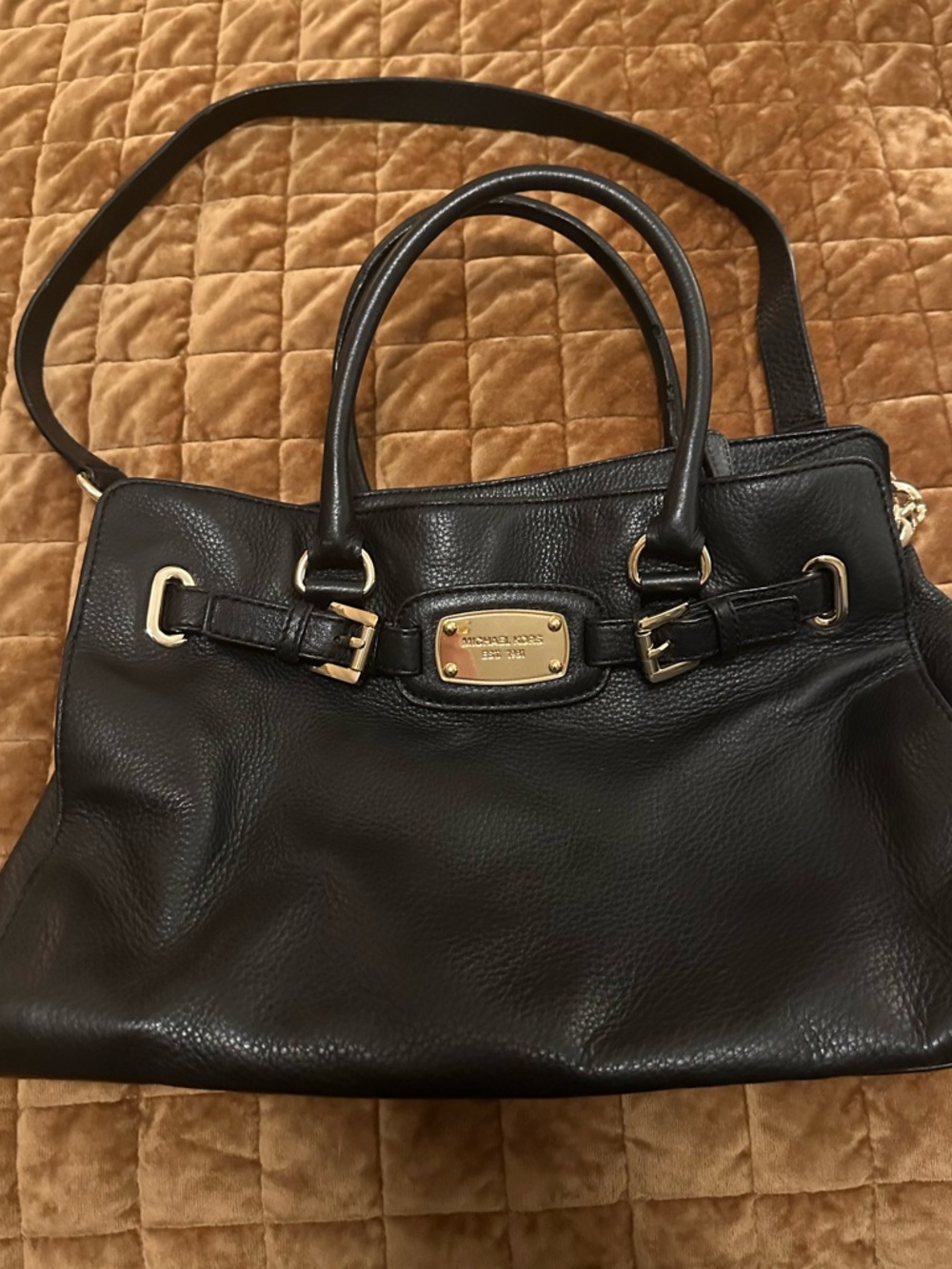 Michael Kors Hamilton Black Pebbled Leather Satchel